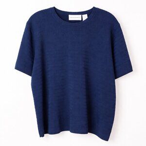 Alfred Dunner Navy Short Sleeve Career Sweater XL | Crew Neck Work Top